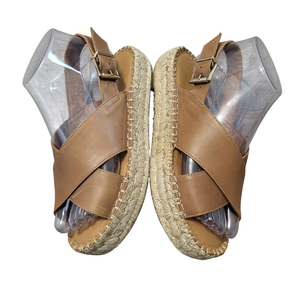 Alohas Tan Leather Crossed Platform Espadrille Sandals Brown Womens US 6 EU 36